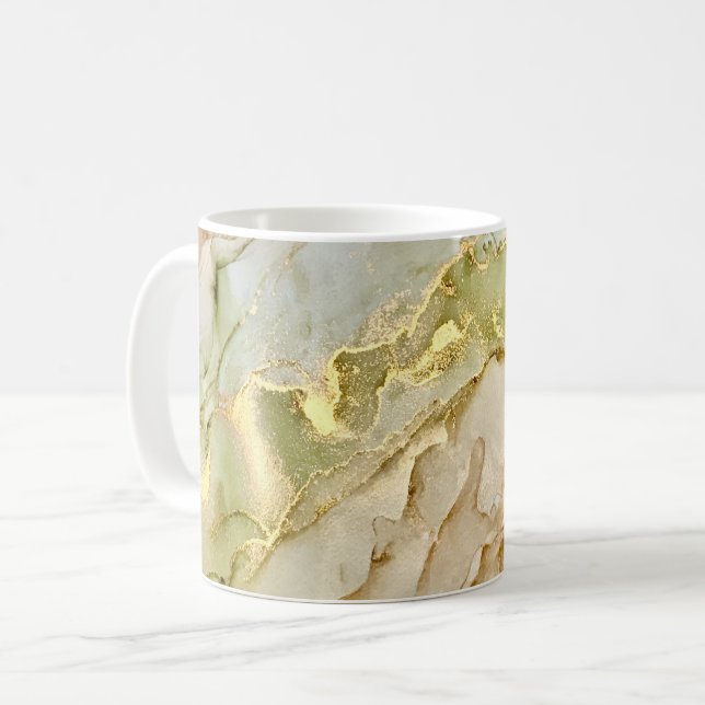 Boho Pastell Grön Beige Guld Kaffemugg (Framsida vänster)