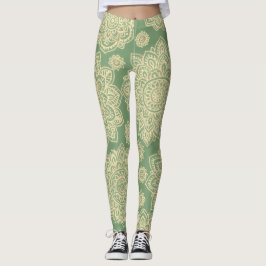 Boho Pastell Mandala Salvia Grön Leggings