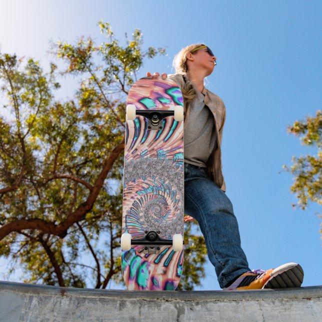 Boho Pastell Rosa och Blå Spiral Abstrakt Fraktal Mini Skateboard Bräda 18,5 Cm (Utomhus 1)