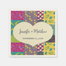 Boho Patchwork Quilt and Heart Shape Bröllop Pappersservett