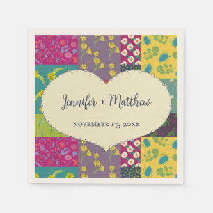 Boho Patchwork Quilt and Heart Shape Bröllop Pappersservett