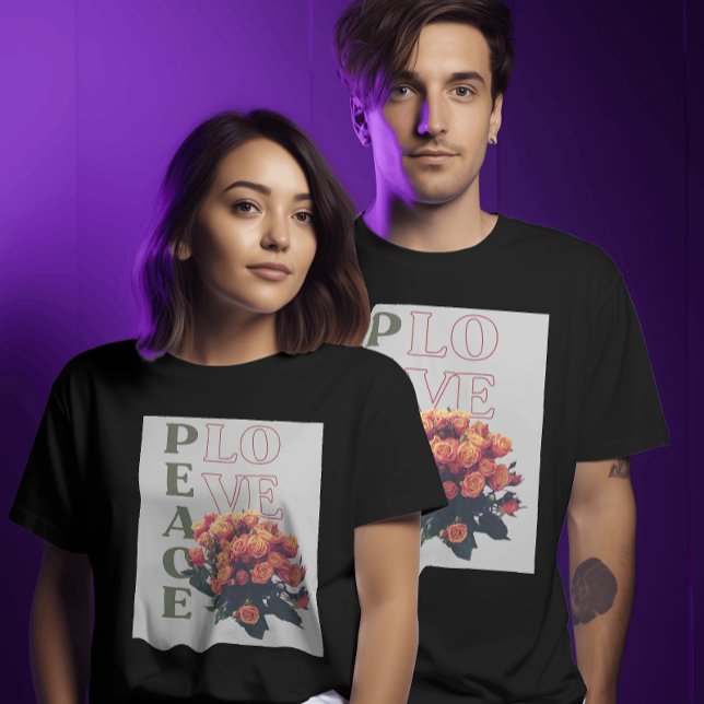 Boho Peace & Love Blommig - Retro 70-tal Groovy T Shirt (Skapare uppladdad)