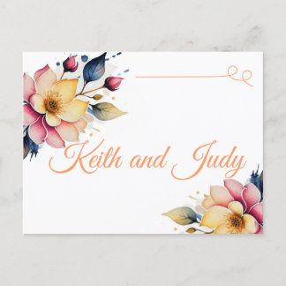Boho Peach Blommande Meddelande Vykort