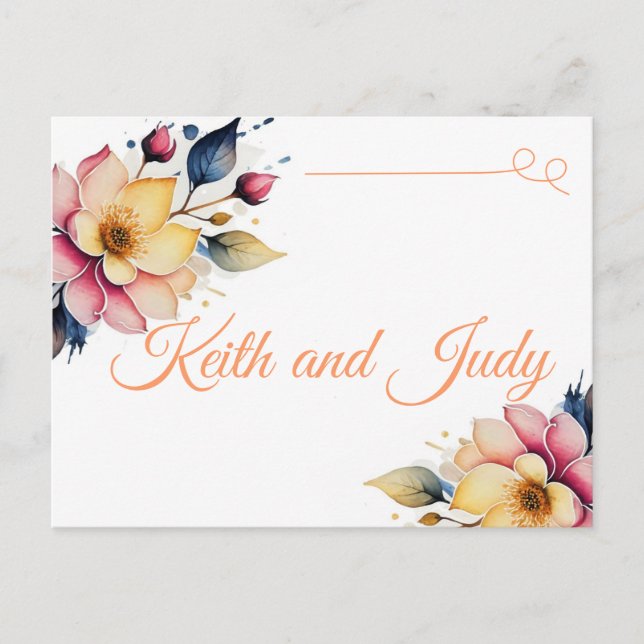 Boho Peach Blommande Meddelande Vykort (Framsida)