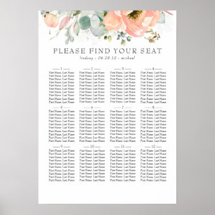 Boho Peach Blommigt Bröllop, sittdiagram Poster
