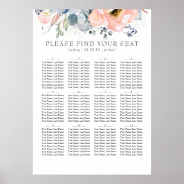 Boho Peach Blommigt Dusty Blue Bröllop Sittdiagram Poster