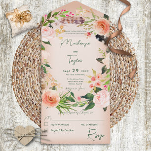Boho Peach Blommigt Utandning och fjädrar Ingen mi