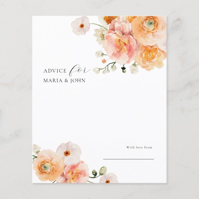 Boho Peach & Blush Floral Wedding Advice Card (Framsida)