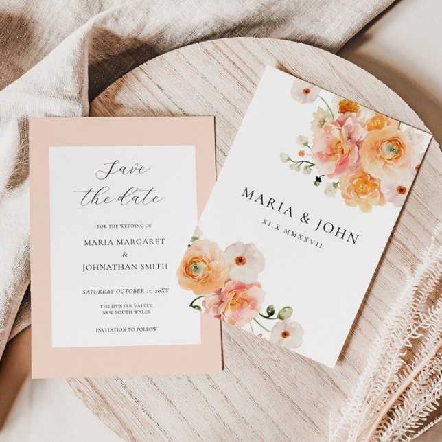 Boho Peach & Blush Floral Wedding Save the Date Inbjudningar (Skapare uppladdad)