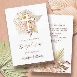 Boho Peach Bouquet Baptism Inbjudningar