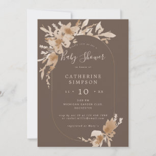 boho peach brun blomster oval baby shower inbjudningar