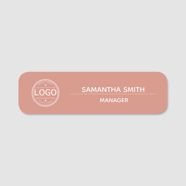 Boho Peach Business Logo Employee Namnbricka (Framsida)