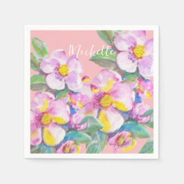 Boho Peach Flowers Watercolor Personlig Pappersservett