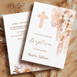 Boho Peach Lilac Baptism-inbjudan Inbjudningar