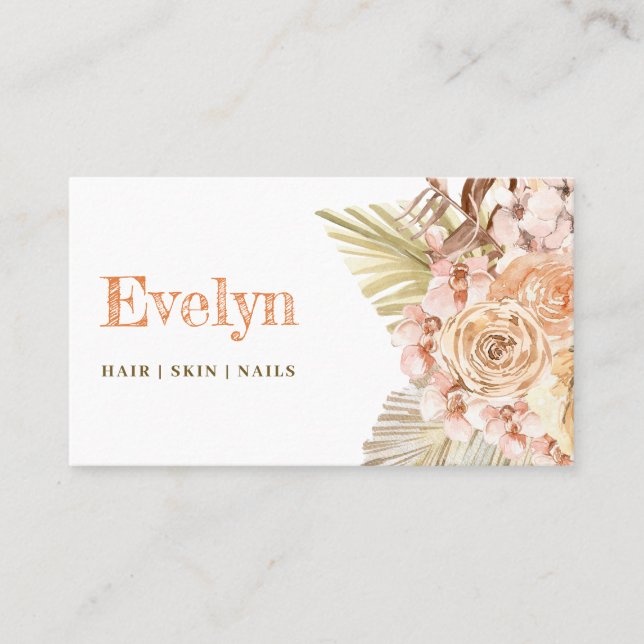 Boho peach och oliv grönt affärskort visitkort (Framsida)