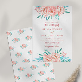 Boho Peach och Tosca Blommig Bröllopsinbjudan Inbjudningar