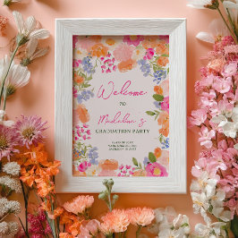 Boho Peach Rosa Blommigt Studentfest Välkommen Poster