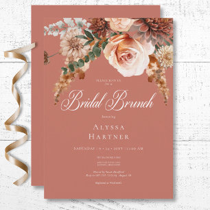 Boho Peach & Rost Blommig Rost Bröllopsbrunch Inbjudningar