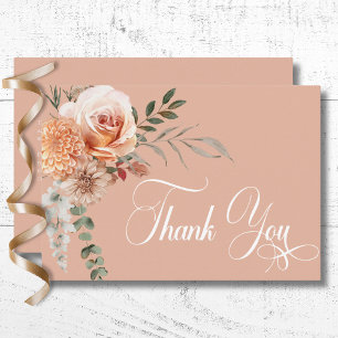 Boho Peach & Rust Blommig Peach Brudklänning Tack Kort