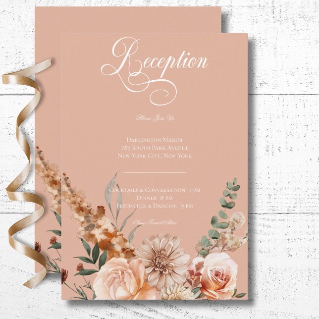 Boho Peach & Rust Blommig Persika Rosafärgad Bröll Tilläggskort (Boho Peach & Rust Floral Peach Blush Wedding Reception Enclosure Card)