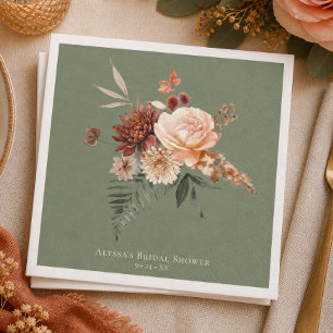Boho Peach & Rust Blommig Sagogrön Bröllopsdusch Pappersservett