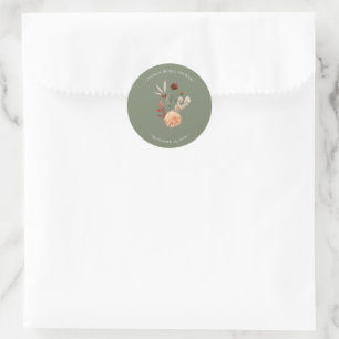 Boho Peach & Rust Blommig Sagogrön Bröllopsdusch Runt Klistermärke