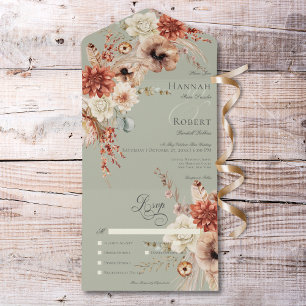Boho Peach & Rust Blommigt & Feather Grönt Middag