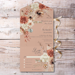 Boho Peach & Rust Blommigt & Feather Peach-middag
