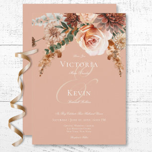 Boho Peach & Rust Blommigt Peach Bröllop Inbjudningar