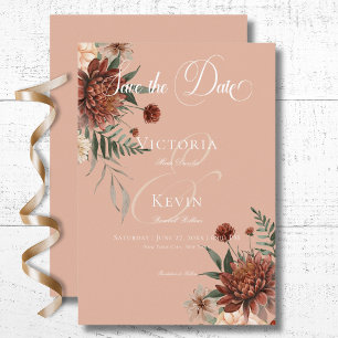 Boho Peach & Rust Blommigt Peach Bröllop Spara Datumet