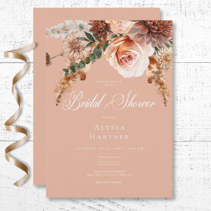 Boho Peach & Rust Blommigt Peach Möhippa Inbjudningar