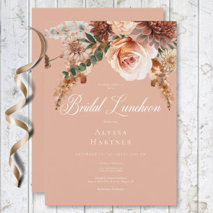 Boho Peach & Rust Blommigt Peach Möhippa Lunch Inbjudningar