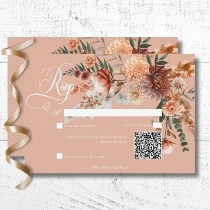 Boho Peach & Rust Blommigt Peach QR-kod OSA Kort