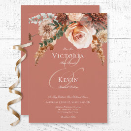 Boho Peach & Rust Blommigt Rust Bröllop Inbjudningar
