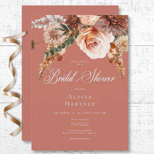 Boho Peach & Rust Blommigt Rust Möhippa Inbjudningar