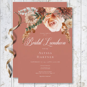 Boho Peach & Rust Blommigt Rust Möhippa Luncheon Inbjudningar