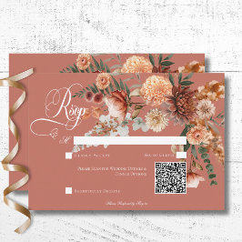 Boho Peach & Rust Blommigt Rust QR-kod OSA Kort