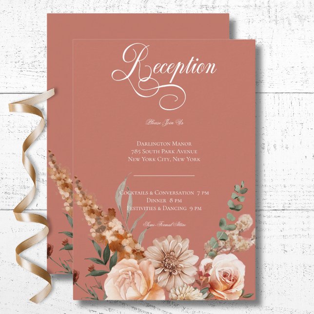 Boho Peach & Rust Blommigt Rust Reception Tilläggskort (Boho Peach & Rust Floral Rust Reception Enclosure Card)