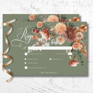 Boho Peach & Rust Blommigt Sage Grönt Dinner OSA Kort