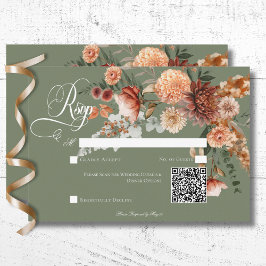 Boho Peach & Rust Blommigt Sage Grönt QR-kod OSA Kort