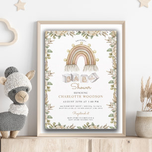 Boho Peach Watercolor Rainbow Baby Shower Inbjudningar