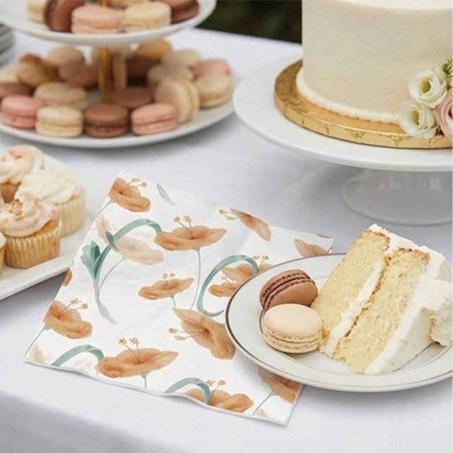 Boho Peach Wildflower & Sage Grön Bröllop Pappersservett (Skapare uppladdad)