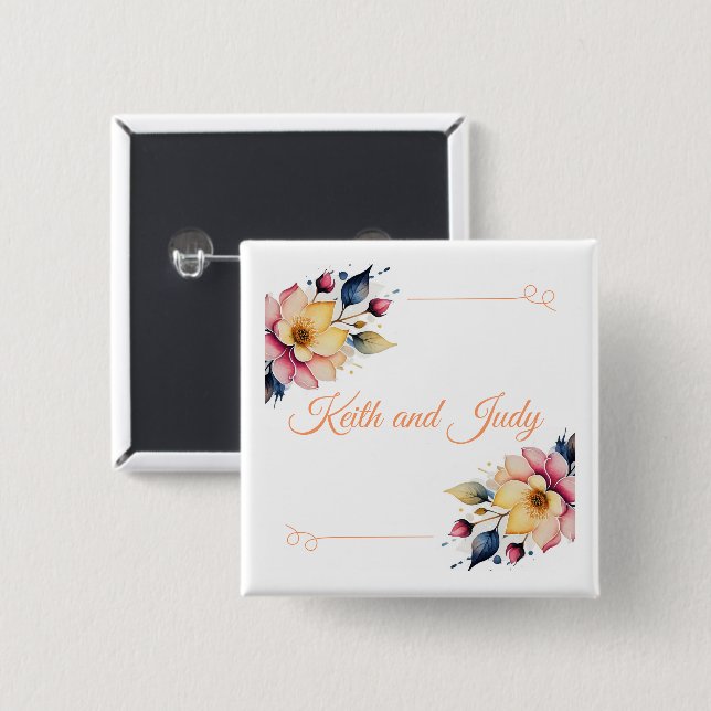 Boho Peachy Blommigt Knapp (Framsida & baksida)