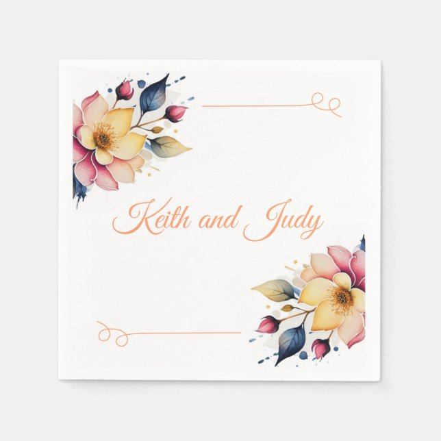 Boho Peachy Blommigt Pappersservett (Framsidan)