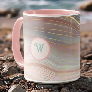 Boho Peachy Rosa och Aqua Guld Strata med initial Mugg