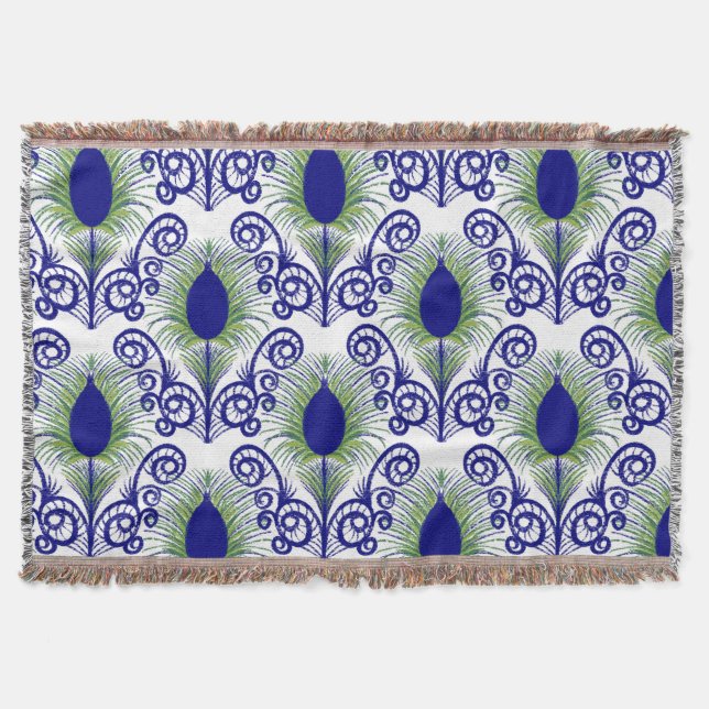 Boho Peacock Feather Jewel Tone-Blue-Grönt Filt (Framsidan)