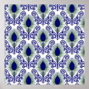 Boho Peacock Feather Jewel Tone-Blue-Grönt Poster