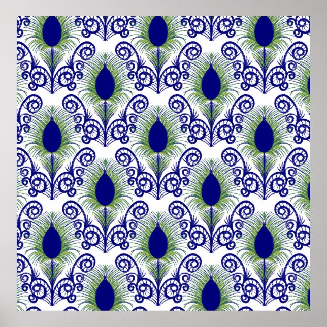 Boho Peacock Feather Jewel Tone-Blue-Grönt Poster (Framsidan)