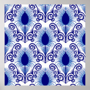 Boho Peacock Feather Jewel Tone-Blue Poster