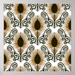 Boho Peacock Feather Jewel Tone-Brown & Guld Poster